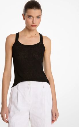 Michael Kors Ribbed Superfine Linen and Cotton Blend Tank Top
