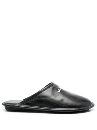 Balenciaga logo-print leather slippers - men - Calf Leather/Calf Leather/Rubber/Fabric - 40 - Black