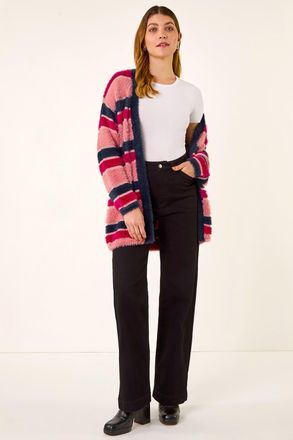 Roman Fluffy Stripe Knit Cardigan
