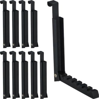 Relaxdays 10x Appendiabiti Pieghevole da Porta, 6 Ganci per Grucce, Appendino per Porte Spesse 2 cm, Ferro e Legno, Nero