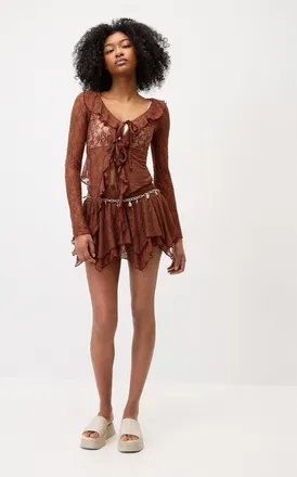 Twik Womens Tiered lace miniskirt