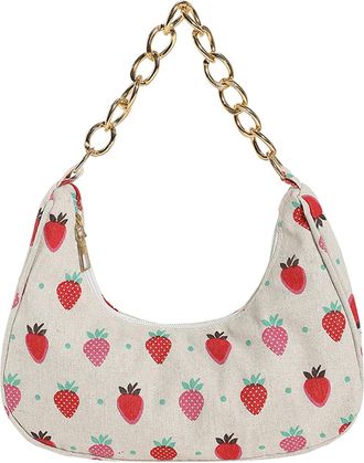 Generic Stylish Women Shoulder Bag Floral Printed Design Cute Everyday Zipper Closure Handbag for Ladies Casual Outings and Daily Use (Red, One Size)