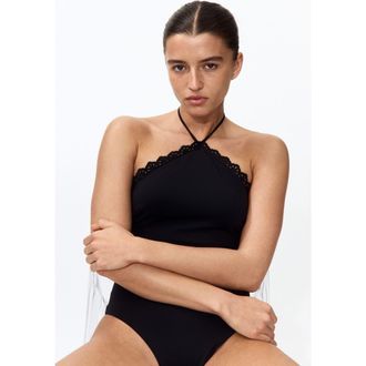 H&M Padded-cup Halterneck Swimsuit in Black at Nordstrom, Size X-Large