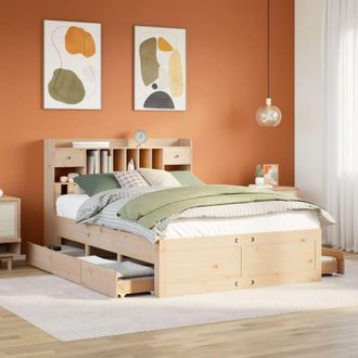 vidaXL Vidaxl - Cama Con Estanter&iacute;a Sin Colch&oacute;n Madera Maciza De Pino 150x200cm
