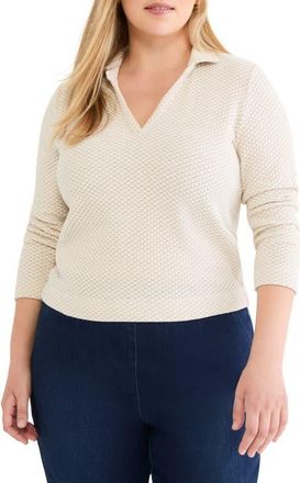 Nic+Zoe Textured Johnny Collar Long Sleeve Shirt in Neutral Multi at Nordstrom, Size 1 X