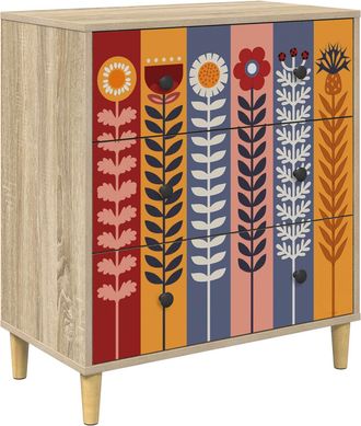 vidaXL Cajonera Essen Estampado De Girasoles 66 X 36,5 X 75 Cm Sonoma Vidaxl