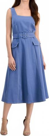 Tahari by ASL Denim Belted Midi Dress In Indigo