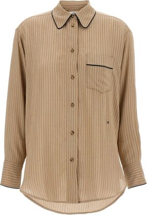 Victoria Beckham Piping Detail Pyjama Shirt - Dames - Overhemden - Bruin - XS - Overhemden