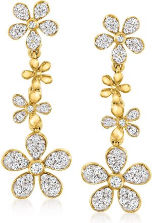 Ross-Simons Diamond Daisy Drop Earrings in 18kt Gold Over Sterling