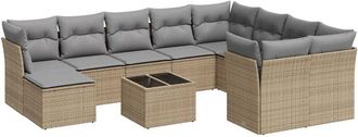 vidaXL Set De Sof&aacute;s De Jard&iacute;n 11pzas Con Cojines Rat&aacute;n Sint&eacute;tico Beige Vidaxl