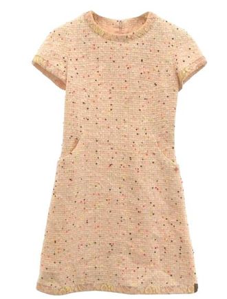 Chanel Peach Pink Pom Pom Tweed Mini Dress Size XS