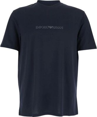 Emporio Armani Pima-jersey T-shirt met logo-opdruk - Heren - T-shirts - Blauw - 2XL - Katoen - Tops