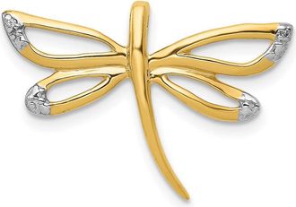 Diamond2Deal 14k Yellow Gold Diamond with Rhodium Accent Dragonfly Chain Slide