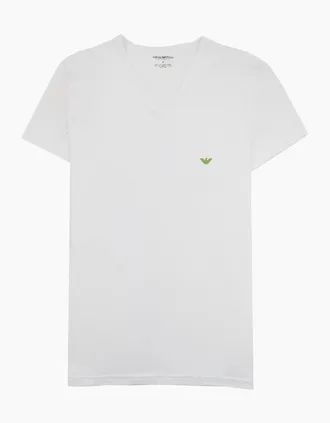 Emporio Armani Mens Emporio Armani V Neck Logo T Shirt White - Size: 42