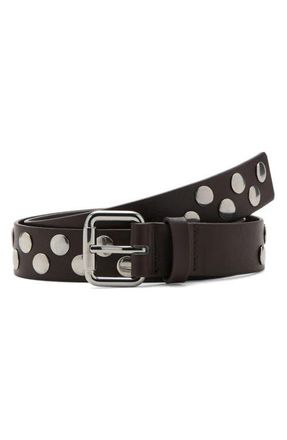 Mango Studded Faux Leather Belt in Chocolate at Nordstrom, Size Medium