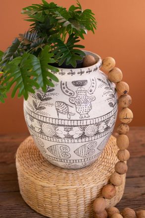 Kalalou Hand-Painted Clay Fish Vase
