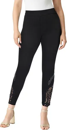 Roaman's Plus Size 360&deg; Stretch Lace Applique Jean in Black Lace at Nordstrom, Size 18