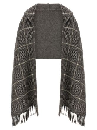 Brunello Cucinelli Grey Check Hooded Scarf