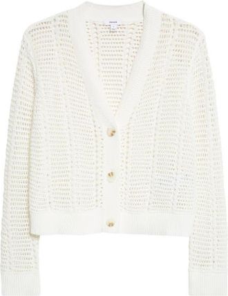 Reiss Star Open Stitch Cotton Blend Cardigan in Ivory at Nordstrom, Size X-Large