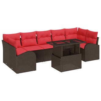 vidaXL Conjunto De Sof&aacute; De Jard&iacute;n 8 Pcs Marr&oacute;n Rattan De Poli&eacute;ster Vidaxl