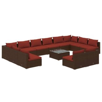 vidaXL Set Muebles De Jard&iacute;n 13 Piezas Cojines Rat&aacute;n Sint&eacute;tico Marr&oacute;n Vidaxl
