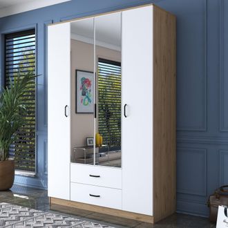 Dmora Armario Grande Verdello, Dormitorio 2 Cajones, 11 Estantes, Barra Para Ropa, 210x210h Cm Blanco