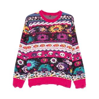 R13 Round-neck Knitwear, female, Multicolor, Size: S Jacquard Boyfriend Sweater