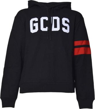 GCDS Sporty Black Hoodie With Bold Logo And Stripe Accents