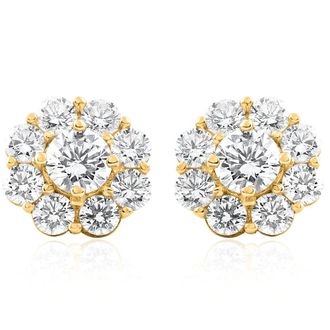 Pompeii3 3Ct Diamond Halo Studs 14k Yellow Gold EX3 Lab Grown