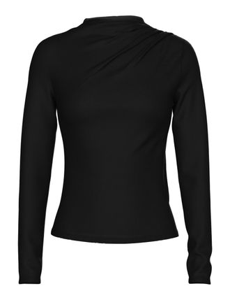Pieces Womens Pcmadison LS Draped Top Noos BC Long Sleeve Shirt, Black, Large