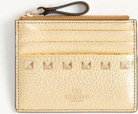Valentino Garavani Portacarte Con Zip Rockstud In Vitello Granato Laminato Donna ANTIQUE BRASS UNI