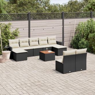 vidaXL Vidaxl - Set De Sof&aacute;s De Jard&iacute;n 10 Pzas Cojines Rat&aacute;n Sint&eacute;tico Negro