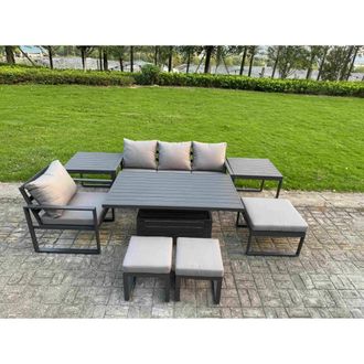 Fimous Aluminum Dining Set with Lifting Table, 3 Stools & 2 Side Tables in Dark Grey