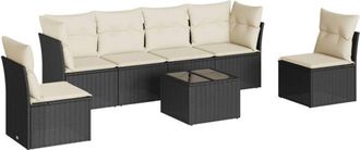 vidaXL Vidaxl - Set De Comedor De Jard&iacute;n 7 Pzas Y Cojines Rat&aacute;n Sint&eacute;tico Negro