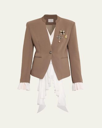 Cinq &agrave; Sept Maren Georgette-Trim Crepe Blazer