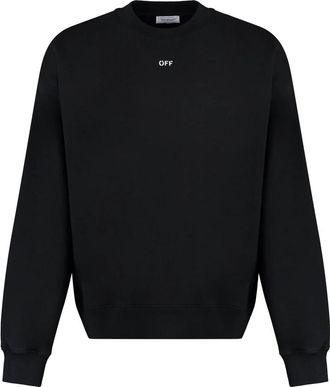 Off-white Geribbelde Katoenen Crew-Neck Sweatshirt - Heren - Sweatshirts - Zwart - XL - Katoen - Hoodies & sweatvesten