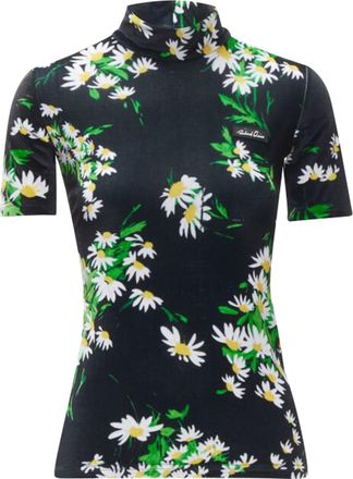 Richard Quinn daisy floral print velvet short sleeve top