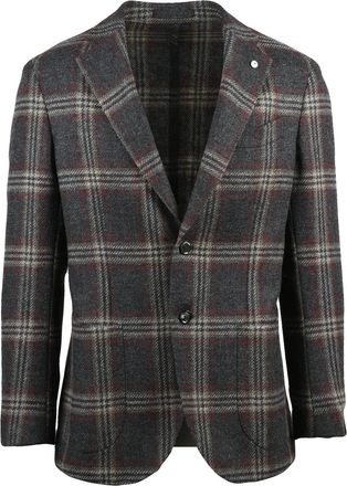 L.B.M. 1911 Rounded Virgin Wool Jacket with Classic Plaid Design