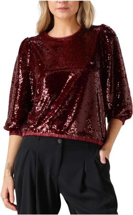 Summum Top Sequins - Dames - Blouses - Rood - XL - Polyester - Overhemden