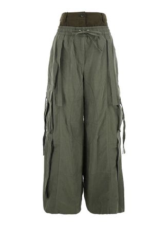 Dolce & Gabbana Green Cargo Pants With Elasticated Double Waist In Cotton Blend Woman