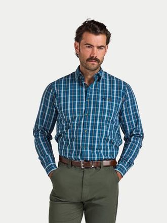 Raging Bull Long Sleeve Check Cotton Poplin Shirt in Petrol at Nordstrom, Size 5X-Large