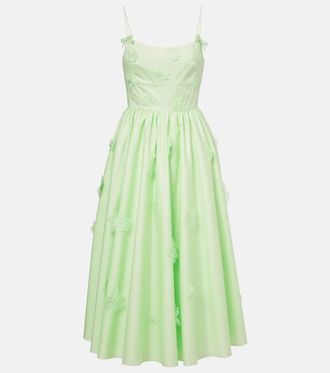 Self Portrait Floral-appliqué cotton poplin midi dress