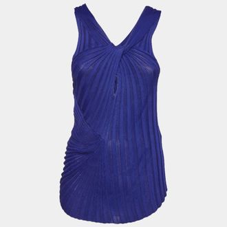 Roberto Cavalli Blue Rib Knit Twist Front Top