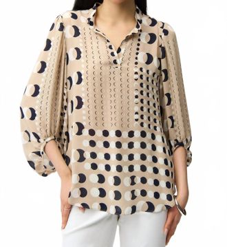 Joseph Ribkoff Dot Print Puff Sleeve Tunic Top In Beige/multi