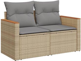 vidaXL Sof&aacute; De Jard&iacute;n Con Cojines De 2 Plazas Rat&aacute;n Sint&eacute;tico Beige Vidaxl