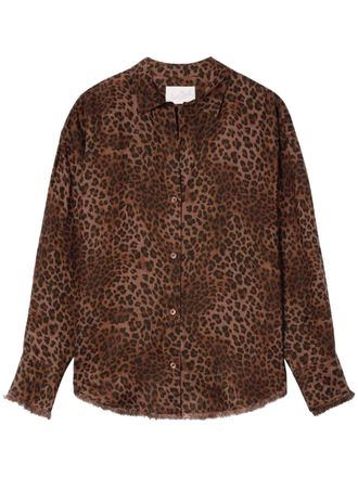 MC2 Saint Barth Relaxed Fit Brown Leopard Print Linen Shirt