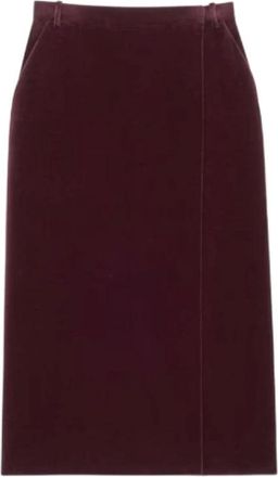 Saint Laurent Burgundy Velvet Midi Rok - Dames - Midirokken - Rood - S - Katoen - Rokken