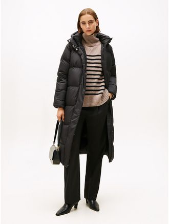 Tommy Hilfiger Womens Hooded Down Long Coat - Black - M
