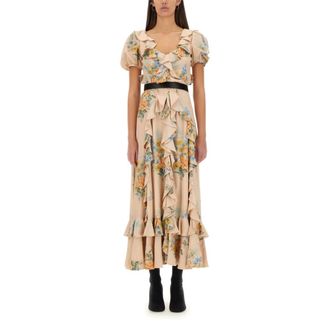 Alexander McQueen V Collar Puff Sleeve R - Dames - Jurken - Beige - Maat: XS