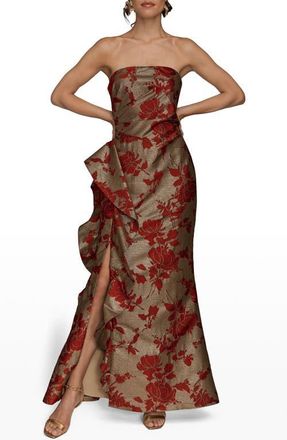 DKNY Floral Metallic Jacquard Sleeveless Gown in Gold/autumn at Nordstrom, Size 12